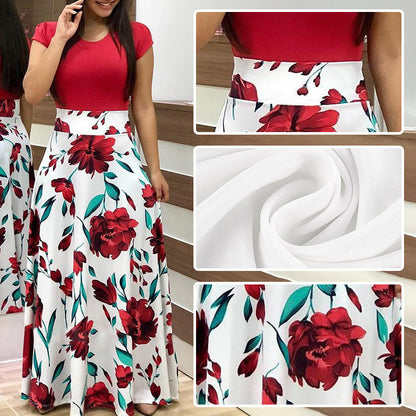 Fashion Colorblocking Printed Slim Long Dress