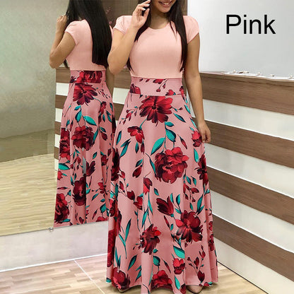 Fashion Colorblocking Printed Slim Long Dress